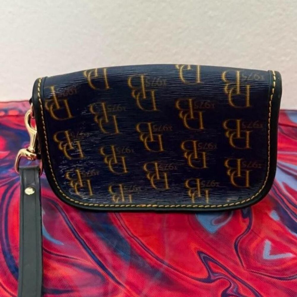 Vintage Dooney & Bourke 1975 Monogram Flap Mini Wristlet Pouch - Picture 3 of 5